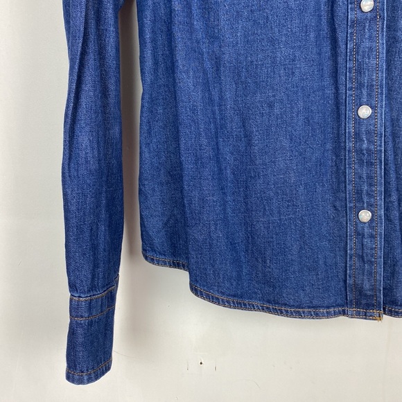 J.Crew 10 Denim Shirt Dark Rinse Pearl Snap Buttons Slim Western - Picture 9 of 14